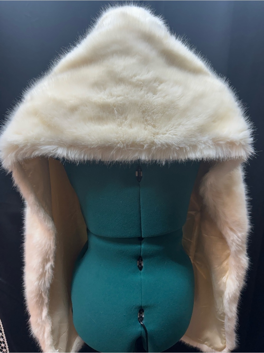 Cream Faux Fur Hooded Capelet - Women's